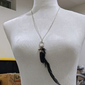 Elegant Silver and Black Feather Pendant Necklace